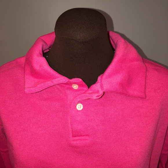 Pink Cropped Polo Style Sweatshirt - Picture 3 of 5